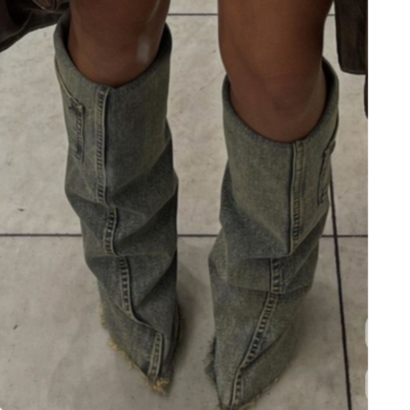 Women'S Fashion Winter 2026 - Denim Puntschoen Kniehoge Broeklaarzen Dames Winter