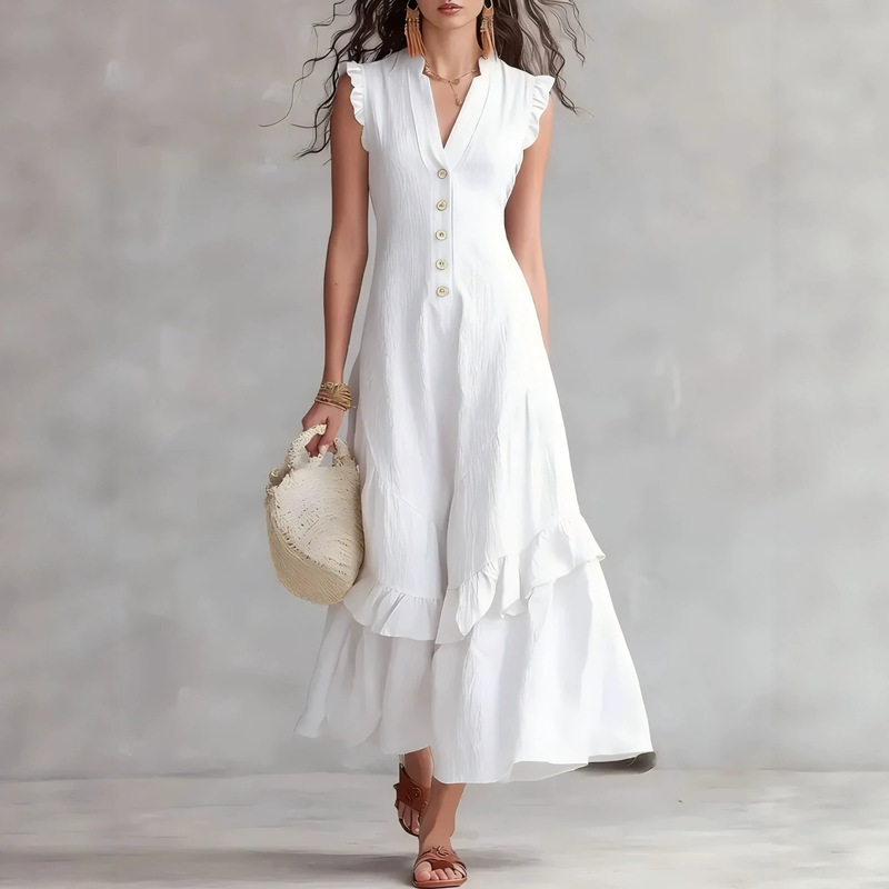 Women'S Fashion Middle Ages - Dames elegante katoenen linnen losse feestjurk