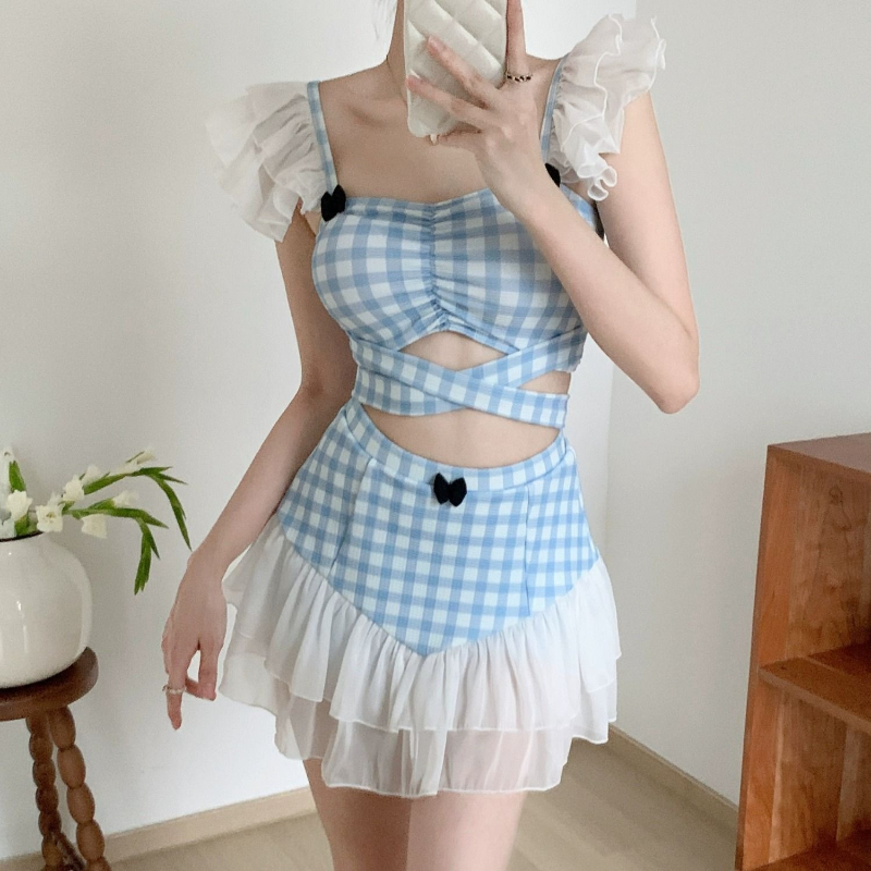Women'S Fashion Middle Ages - Dames afslankend halterbadpak schattige strik retro