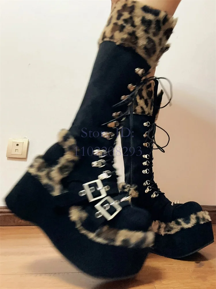 Women'S Fashion Boots 2025 - Luipaard Bont Kniehoge Laarzen Effen Ronde