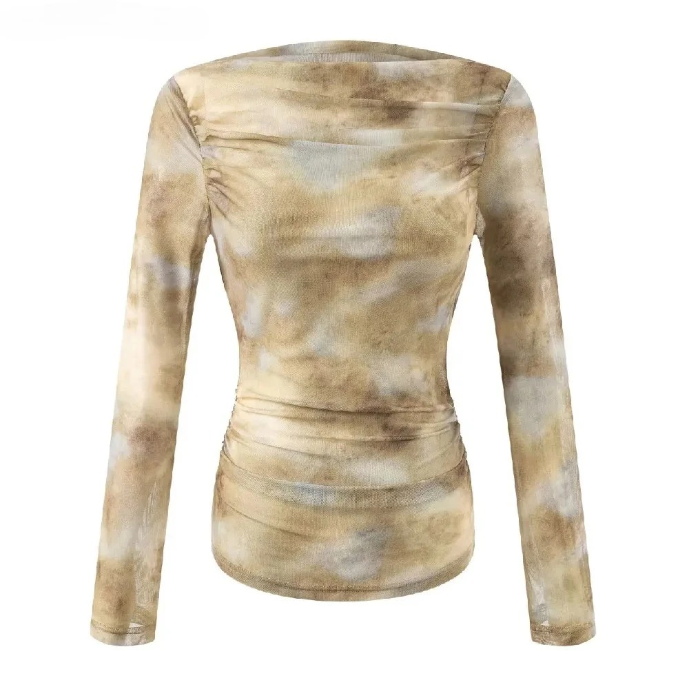 Women'S Fashion For 2025 - 2025 Sexy Tie-Dye Print Gerimpelde Schouder