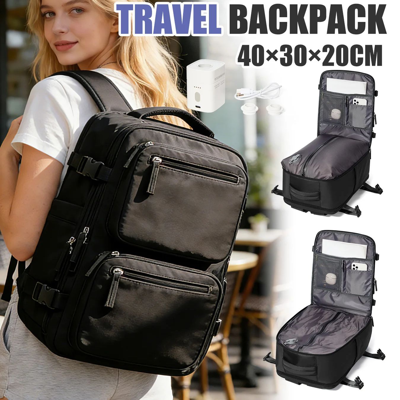 Women'S Fashion Backpack - Damesrugzak Vacuümrugzak met pomp Handbagage 40x30x20