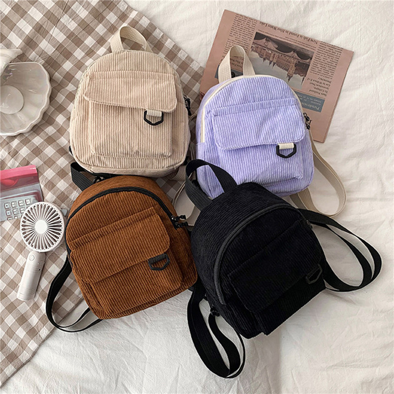 Women'S Fashion Backpack - Effen kleur mini-rugzak Corduroy Kleine rugzakken