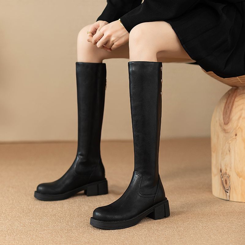Women'S Fashion Winter 2025 - Herfst Winter Middenhak Dames Kniehoge Schacht