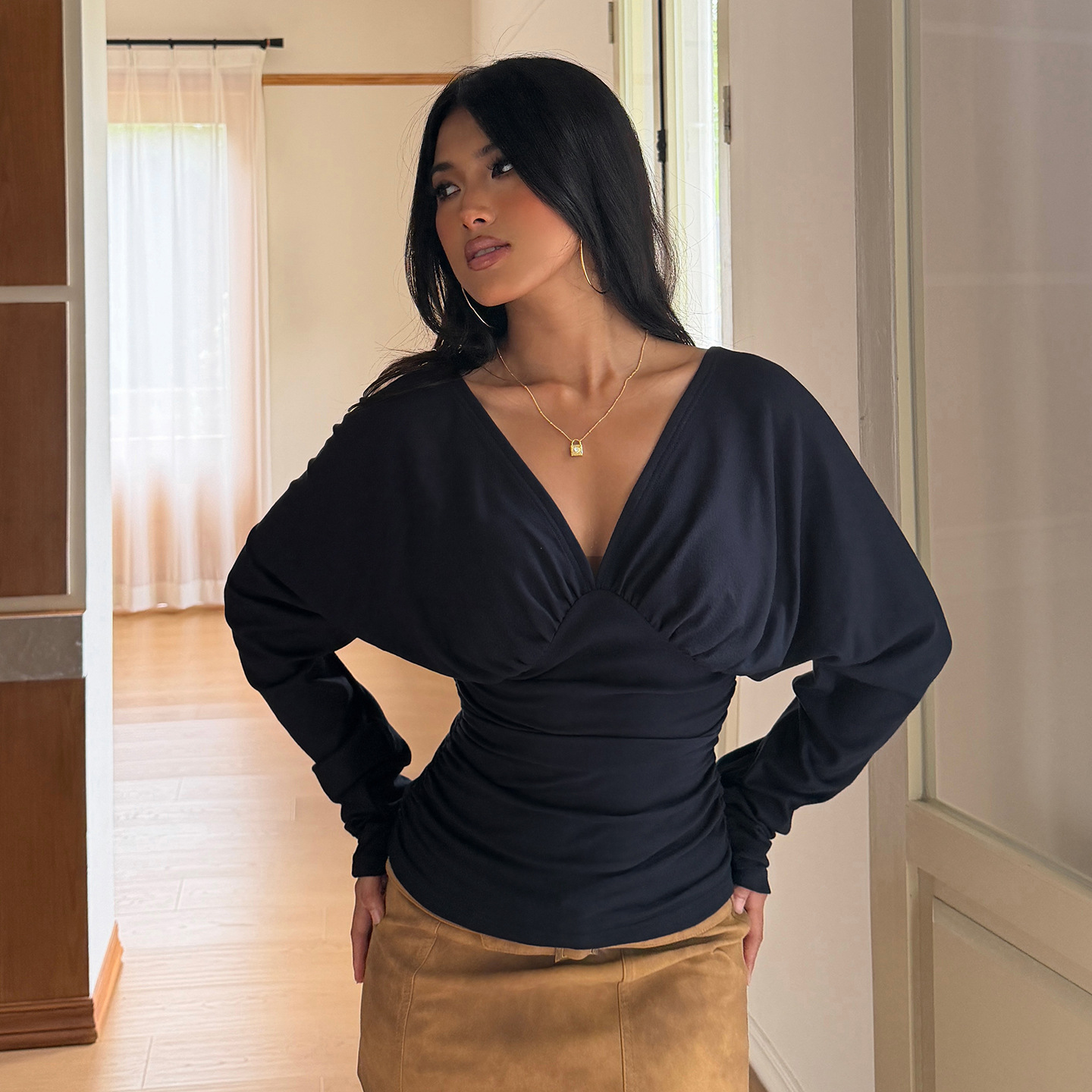 Elegante V-hals tops, effen T- - Women'S Fashion Winter 2026 recensie en prijs